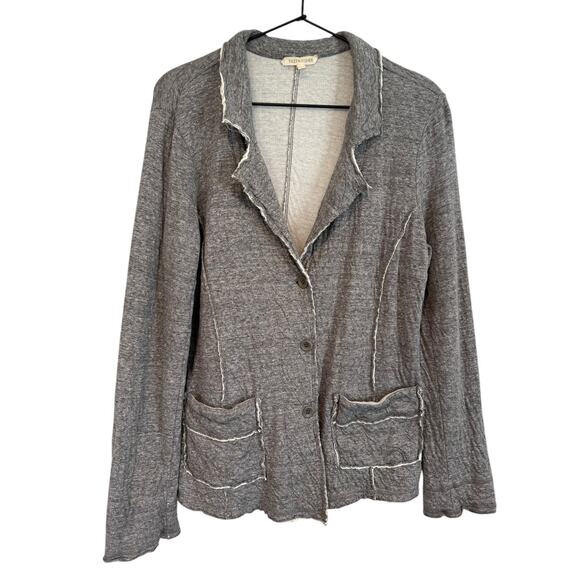 Eileen FIsher Double Layer Ripple Knit Notch Collar Blazer Heather Gray Medium - Picture 3 of 8